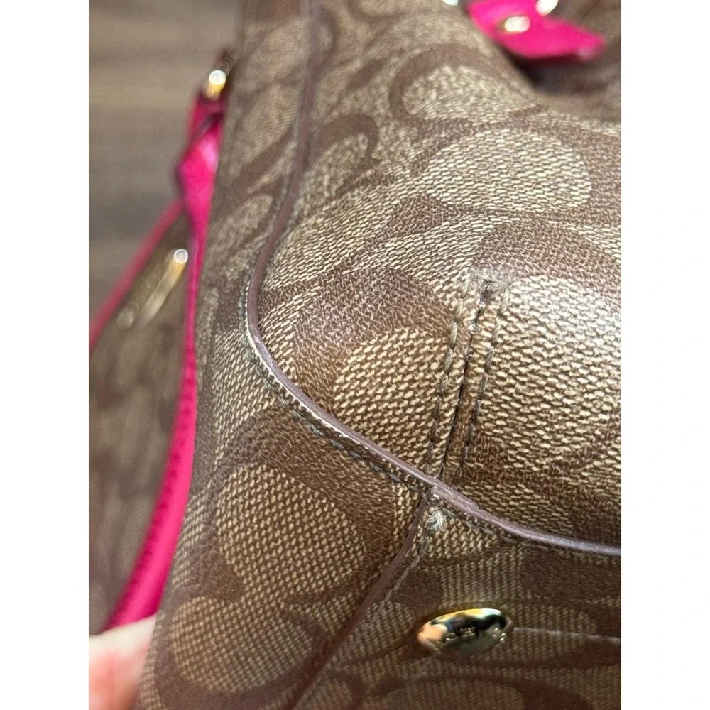 Authentic COACH Signature Shoulder Hand Bag Leather Brown Pink‎